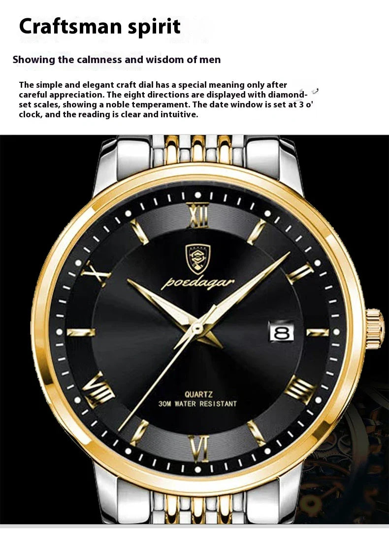 Trendha Men's Waterproof Luminous Calendar Quartz Watch with stainless steel case and scratch-resistant mineral crystal face