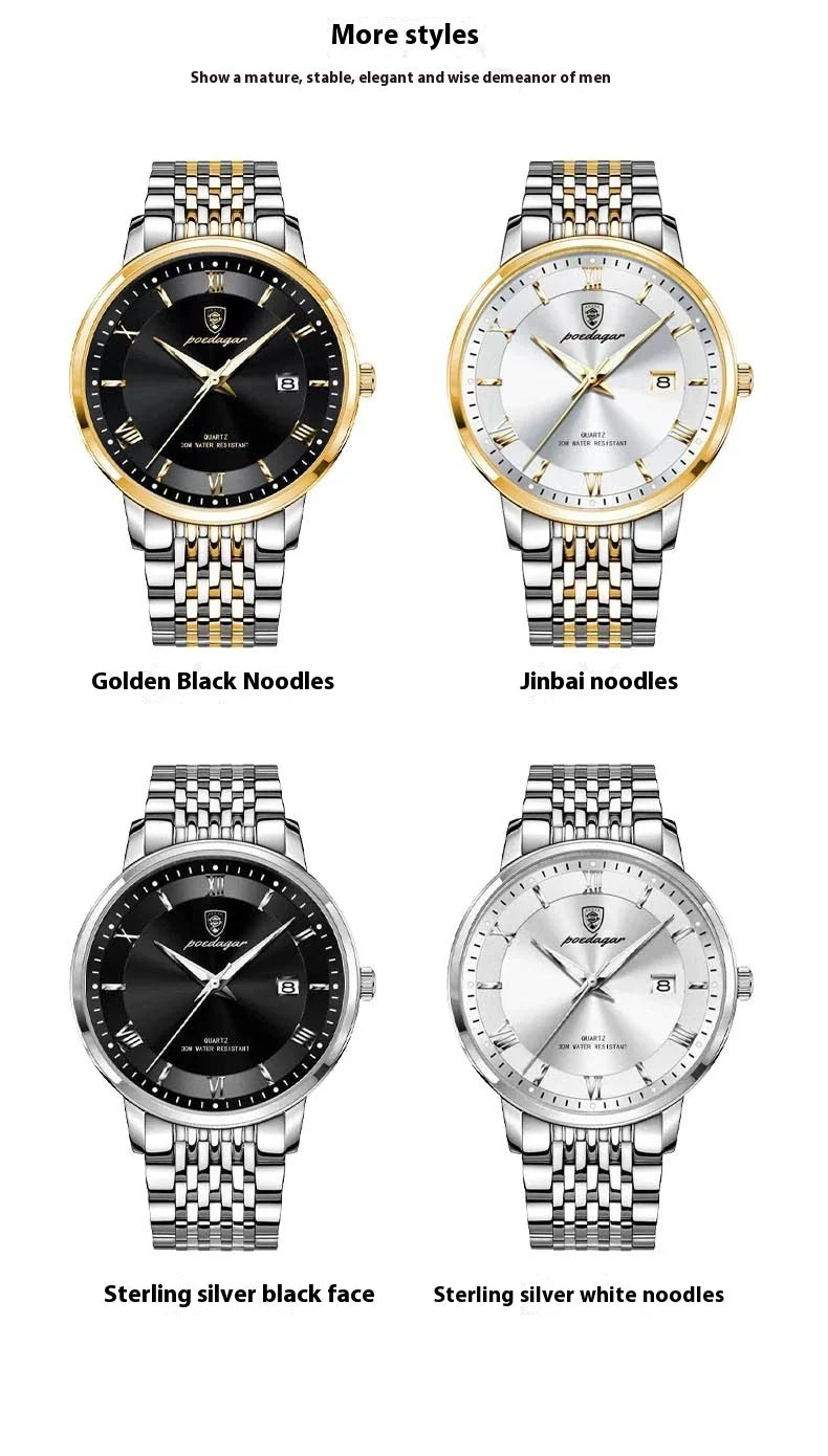 Trendha Men's Waterproof Luminous Calendar Quartz Watch with stainless steel case and scratch-resistant mineral crystal face