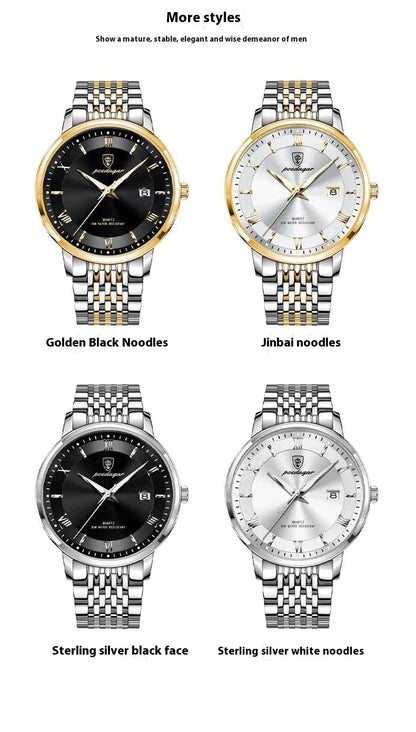 Trendha Men's Waterproof Luminous Calendar Quartz Watch with stainless steel case and scratch-resistant mineral crystal face