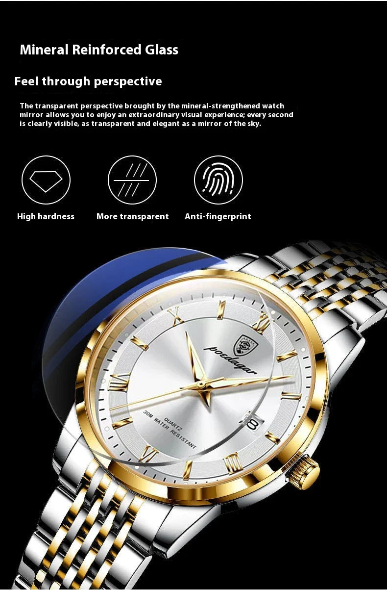 Trendha Men's Waterproof Luminous Calendar Quartz Watch with stainless steel case and scratch-resistant mineral crystal face