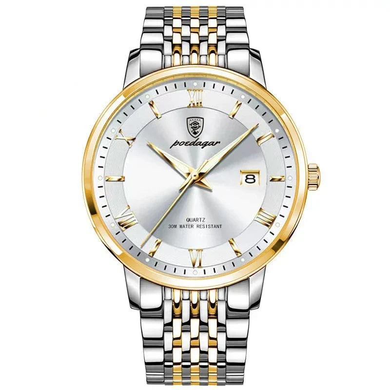 Trendha Men's Waterproof Luminous Calendar Quartz Watch with stainless steel case and scratch-resistant mineral crystal face