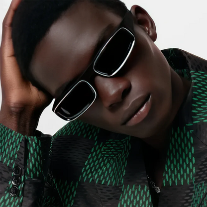 Small rectangle punk sunglasses for men with orange gradient lenses and a lightweight plastic frame