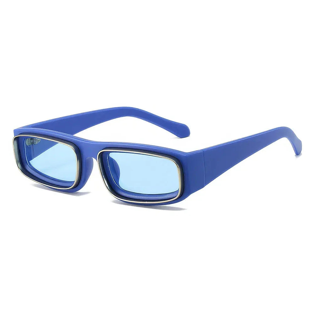Small rectangle punk sunglasses for men with orange gradient lenses and a lightweight plastic frame
