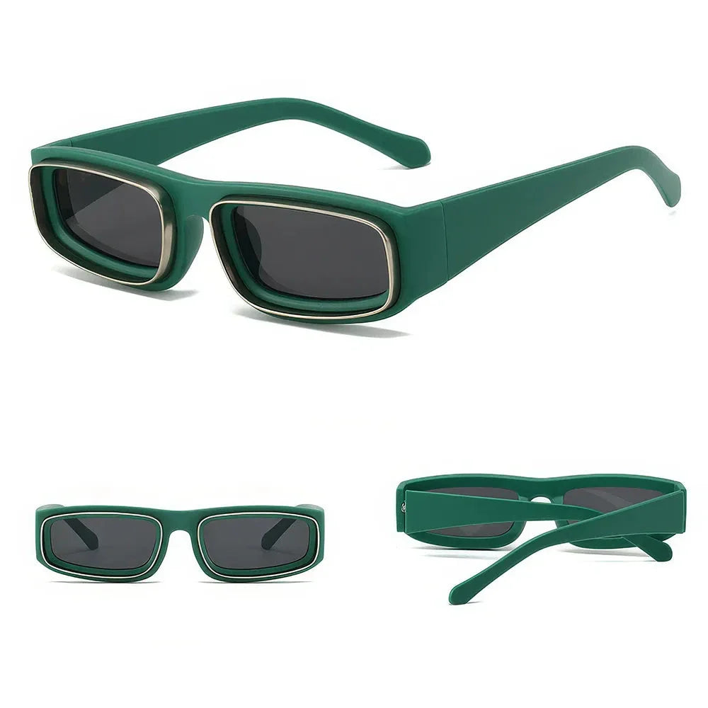 Small rectangle punk sunglasses for men with orange gradient lenses and a lightweight plastic frame