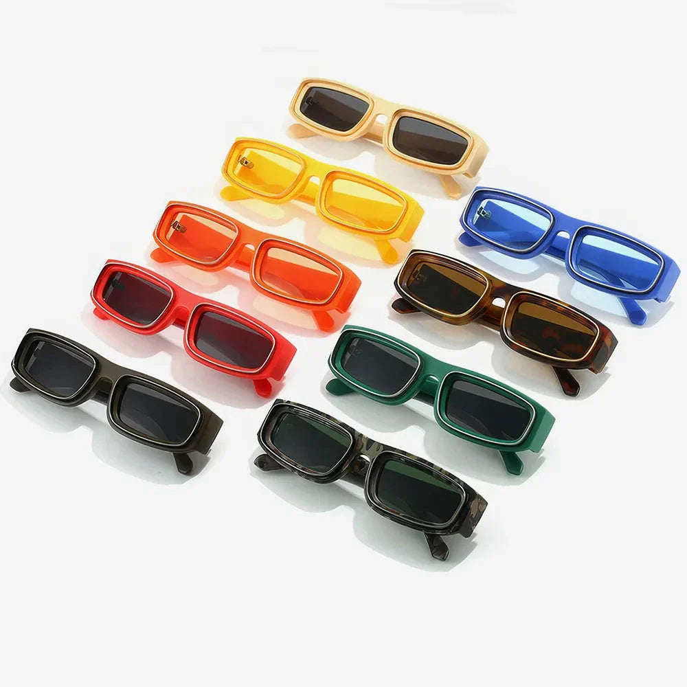 Small rectangle punk sunglasses for men with orange gradient lenses and a lightweight plastic frame