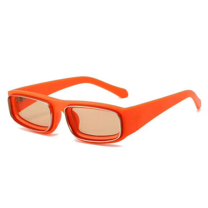Small rectangle punk sunglasses for men with orange gradient lenses and a lightweight plastic frame