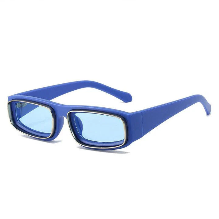Small rectangle punk sunglasses for men with orange gradient lenses and a lightweight plastic frame