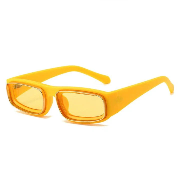 Small rectangle punk sunglasses for men with orange gradient lenses and a lightweight plastic frame