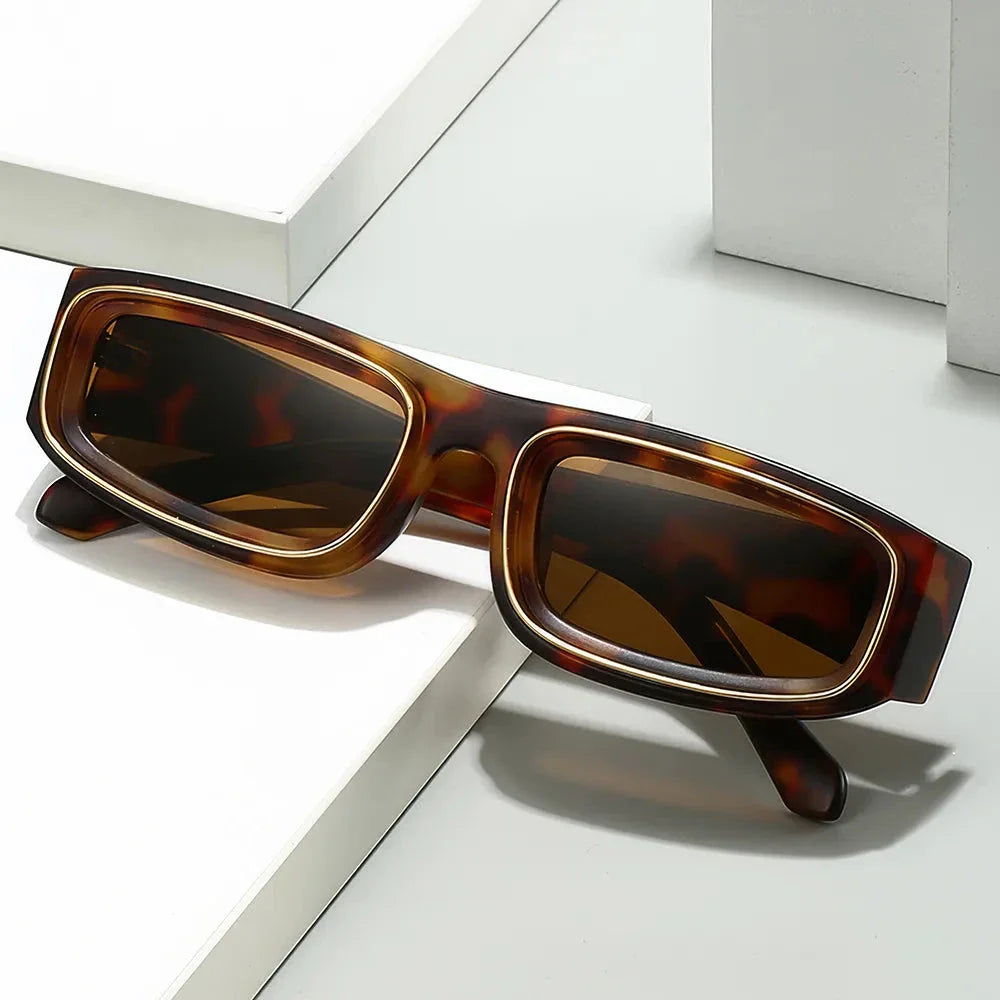 Small rectangle punk sunglasses for men with orange gradient lenses and a lightweight plastic frame
