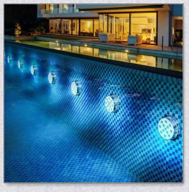 Submersible pool lights with color changing magnetic LED technology for backyard pool parties and relaxation