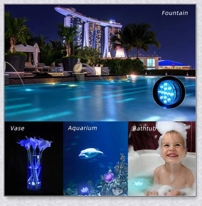 Submersible pool lights with color changing magnetic LED technology for backyard pool parties and relaxation