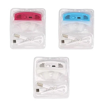 Electronically charged anti-snoring device with soft silicone nose buds for comfortable sleep
