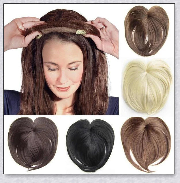 A woman with the Magic Hair Topper Clip, featuring fuller, thicker hair that blends seamlessly with her natural tresses.