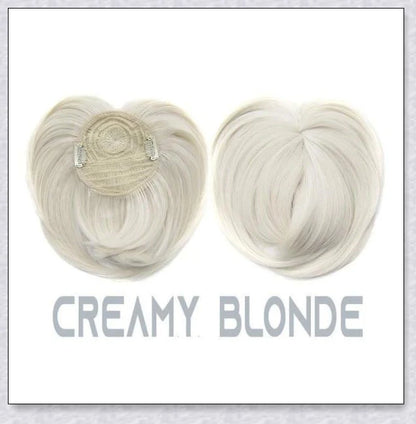 A woman with the Magic Hair Topper Clip, featuring fuller, thicker hair that blends seamlessly with her natural tresses.