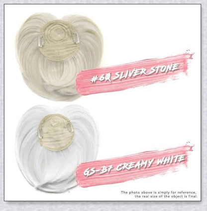 A woman with the Magic Hair Topper Clip, featuring fuller, thicker hair that blends seamlessly with her natural tresses.