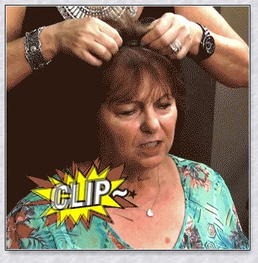 A woman with the Magic Hair Topper Clip, featuring fuller, thicker hair that blends seamlessly with her natural tresses.