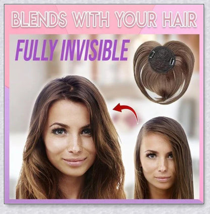 A woman with the Magic Hair Topper Clip, featuring fuller, thicker hair that blends seamlessly with her natural tresses.