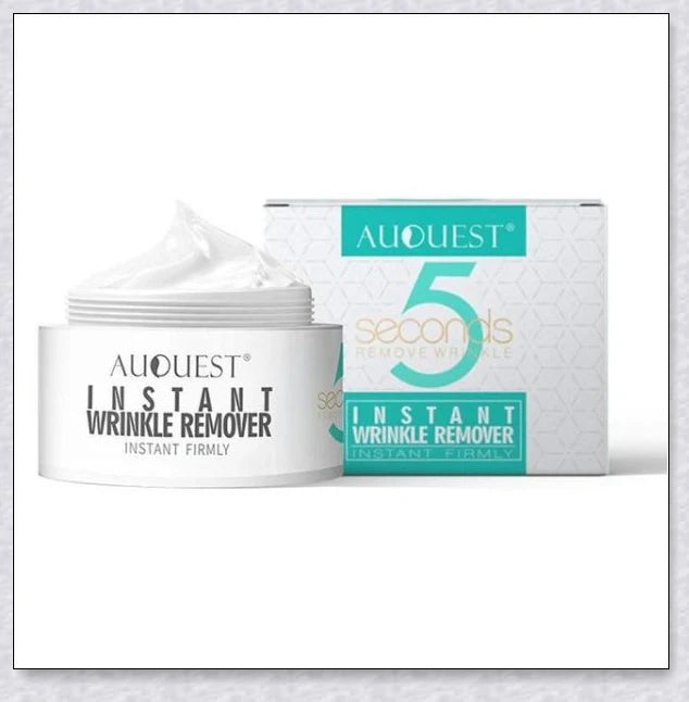 A jar of Instant Wrinkle Remover Cream with the product description highlighting its anti-aging benefits and fast-acting formula.