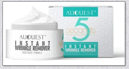 A jar of Instant Wrinkle Remover Cream with the product description highlighting its anti-aging benefits and fast-acting formula.