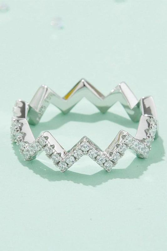 Moissanite Wavy Band Ring in 925 Sterling Silver with Platinum Plating