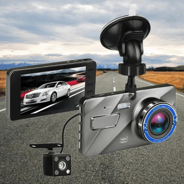 Front and Rear Dual Dash Cam Surveillance with 1080P HD video, 170-degree wide-angle lens, and built-in G-sensor for advanced safety and security.