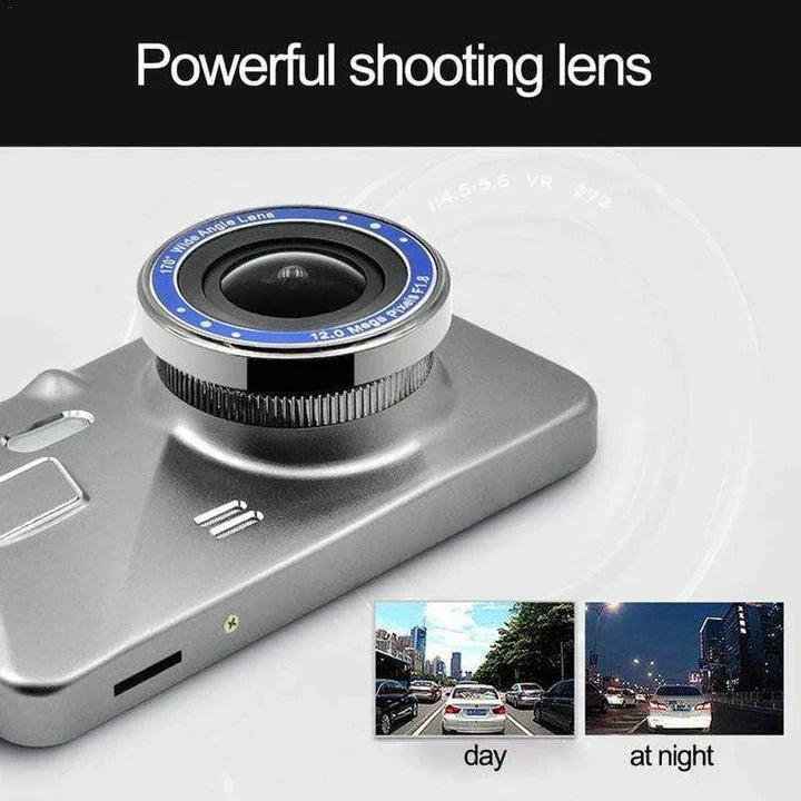 Front and Rear Dual Dash Cam Surveillance with 1080P HD video, 170-degree wide-angle lens, and built-in G-sensor for advanced safety and security.