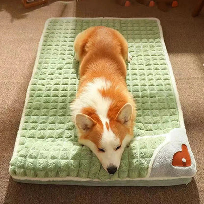 A cozy, plush pet bed with a stylish plaid design, offering warmth and comfort for small to medium-sized pets.