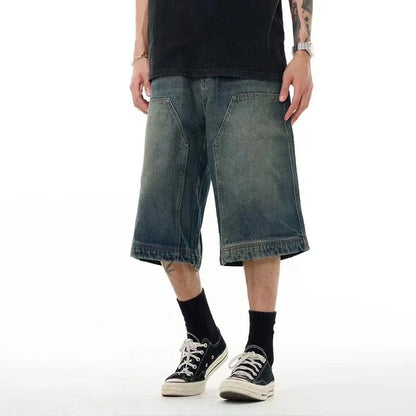 Men's casual denim shorts with a relaxed, wide-leg design and washed finish