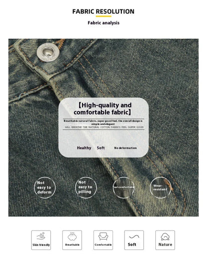 Men's casual denim shorts with a relaxed, wide-leg design and washed finish