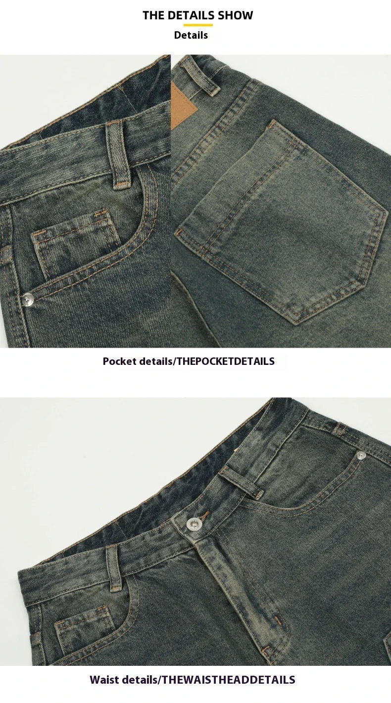 Men's casual denim shorts with a relaxed, wide-leg design and washed finish