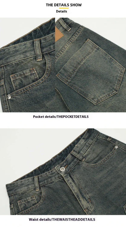 Men's casual denim shorts with a relaxed, wide-leg design and washed finish