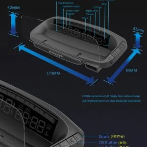 Eanop Hud Mirror 04 Car Head Up Display with OBD2 connection, windshield speed projection, and security alarms