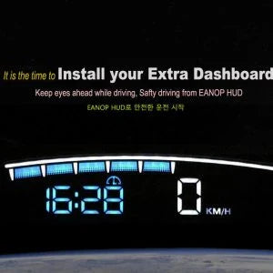 Eanop Hud Mirror 04 Car Head Up Display with OBD2 connection, windshield speed projection, and security alarms