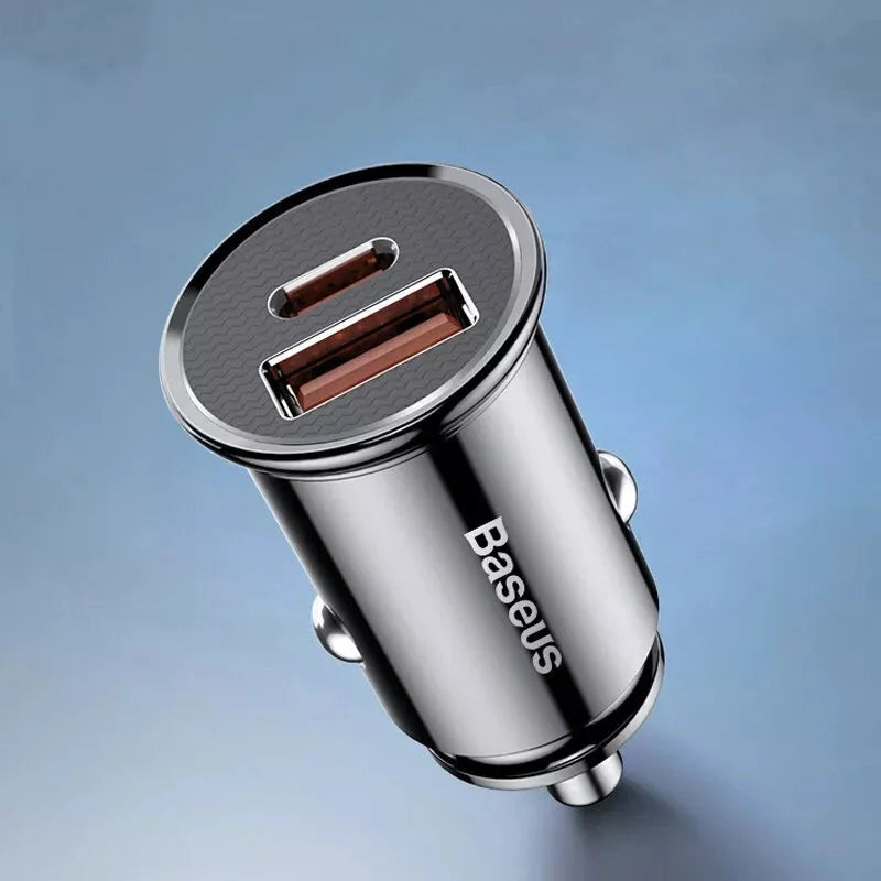 30W Dual Port Fast Car Charger with dual USB and Type-C ports for lightning-fast charging on the go