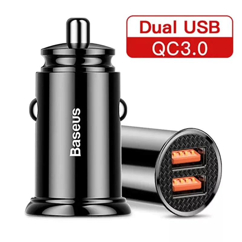 30W Dual Port Fast Car Charger with dual USB and Type-C ports for lightning-fast charging on the go