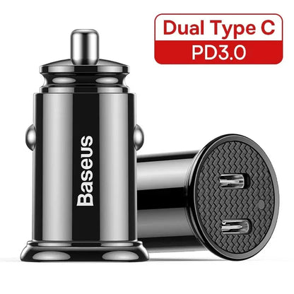 30W Dual Port Fast Car Charger with dual USB and Type-C ports for lightning-fast charging on the go