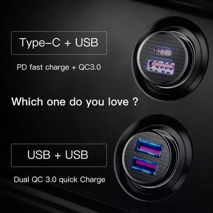 30W Dual Port Fast Car Charger with dual USB and Type-C ports for lightning-fast charging on the go