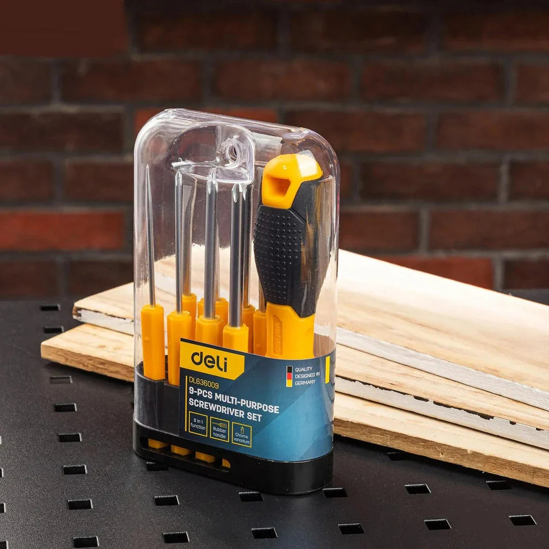 A 9-piece high-quality screwdriver set with a Y-shaped handle, perfect for household repairs and DIY projects.