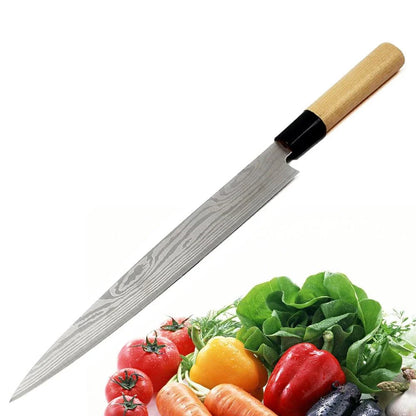 A high-quality stainless steel filleting knife with a wooden handle, perfect for versatile kitchen tasks like cutting, slicing, and filleting