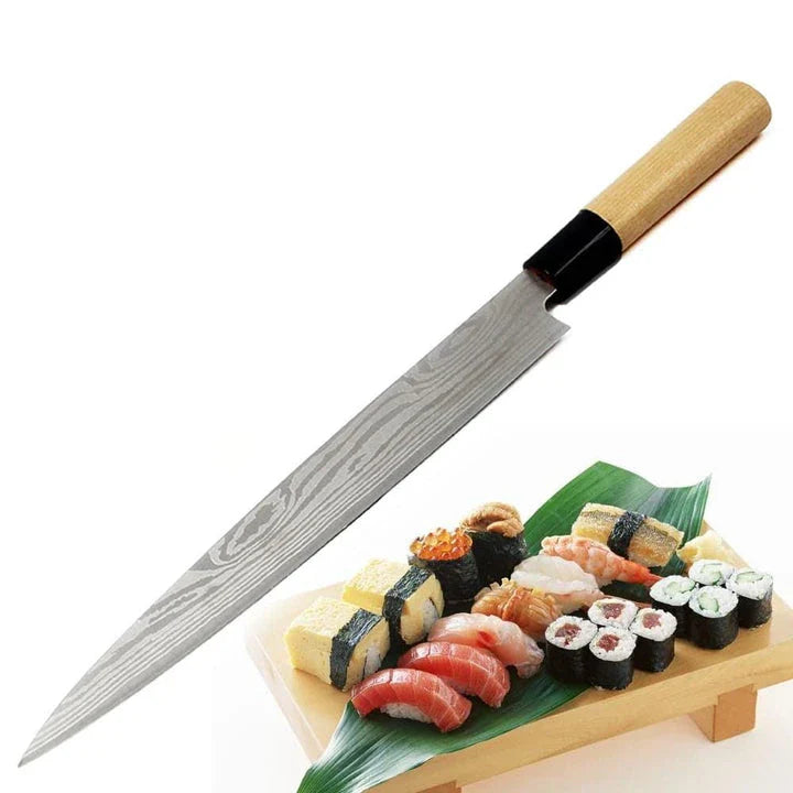 A high-quality stainless steel filleting knife with a wooden handle, perfect for versatile kitchen tasks like cutting, slicing, and filleting