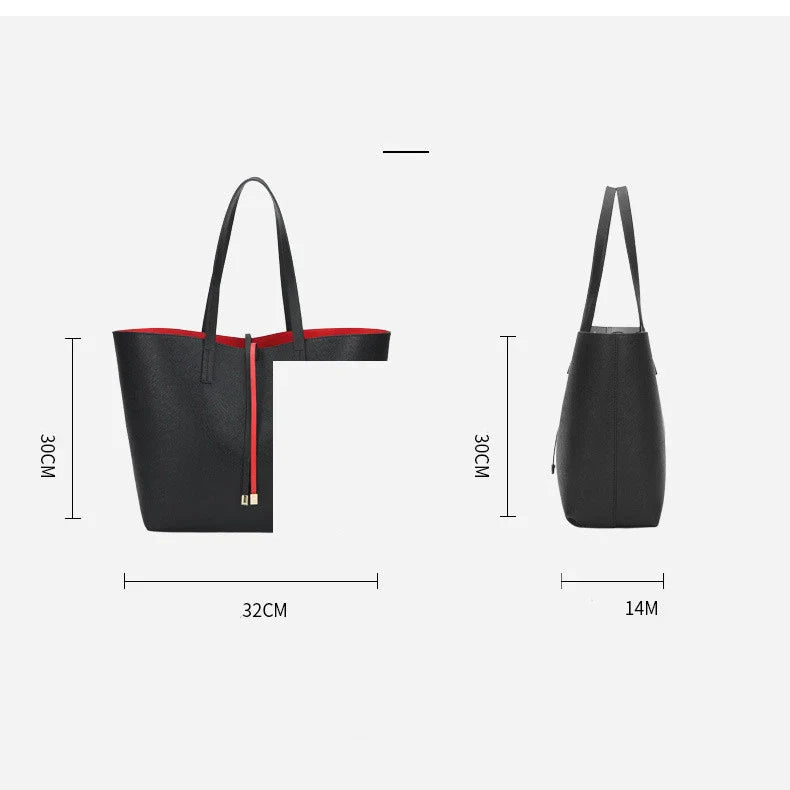 Large Capacity One-Shoulder Tote Bag in Black - Premium PU Leather Carryall with Multiple Interior Pockets