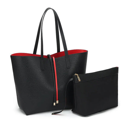 Large Capacity One-Shoulder Tote Bag in Black - Premium PU Leather Carryall with Multiple Interior Pockets