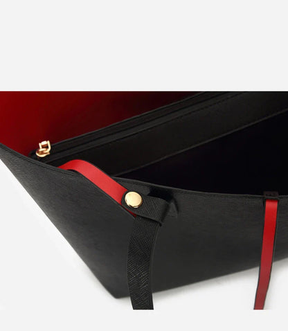 Large Capacity One-Shoulder Tote Bag in Black - Premium PU Leather Carryall with Multiple Interior Pockets