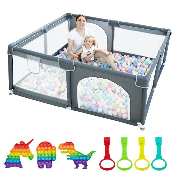 RAINBEAN Baby Playpen - Breathable Mesh, Sturdy Alloy Frame, Double-Door Design for Indoor and Outdoor Safety and Play