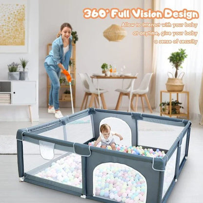 RAINBEAN Baby Playpen - Breathable Mesh, Sturdy Alloy Frame, Double-Door Design for Indoor and Outdoor Safety and Play