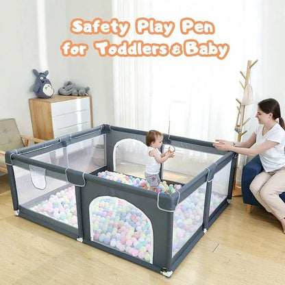 RAINBEAN Baby Playpen - Breathable Mesh, Sturdy Alloy Frame, Double-Door Design for Indoor and Outdoor Safety and Play