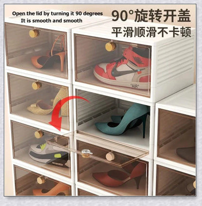 Spacious foldable shoe storage box with clear plastic door for organizing sneakers and shoes