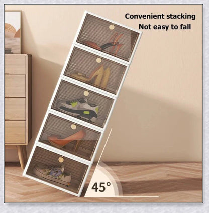 Spacious foldable shoe storage box with clear plastic door for organizing sneakers and shoes