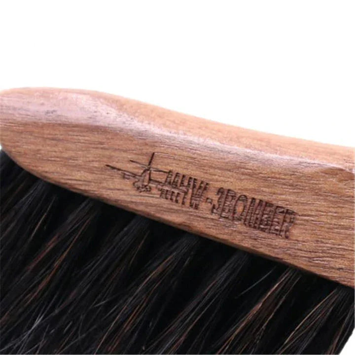 Premium horse hair coffee brush with walnut handle for gentle, effective cleaning of coffee equipment
