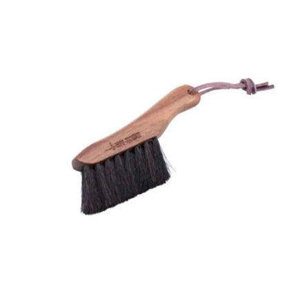 Premium horse hair coffee brush with walnut handle for gentle, effective cleaning of coffee equipment